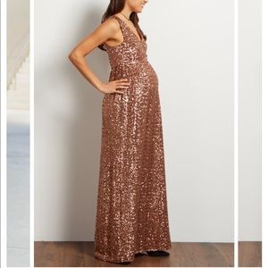 Floor length Gold Sequin Maternity Dress